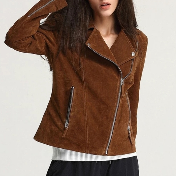 ESMARA Heidi Klum Cognac Suede Moto Jacket Size S